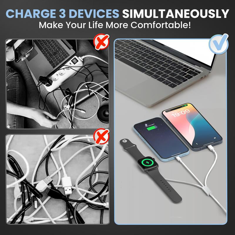 ERKHL 5-In-1 Multi Charging Cable - USB A, Dual Type-C, Lightning & Iwatch Charger for Various Devices