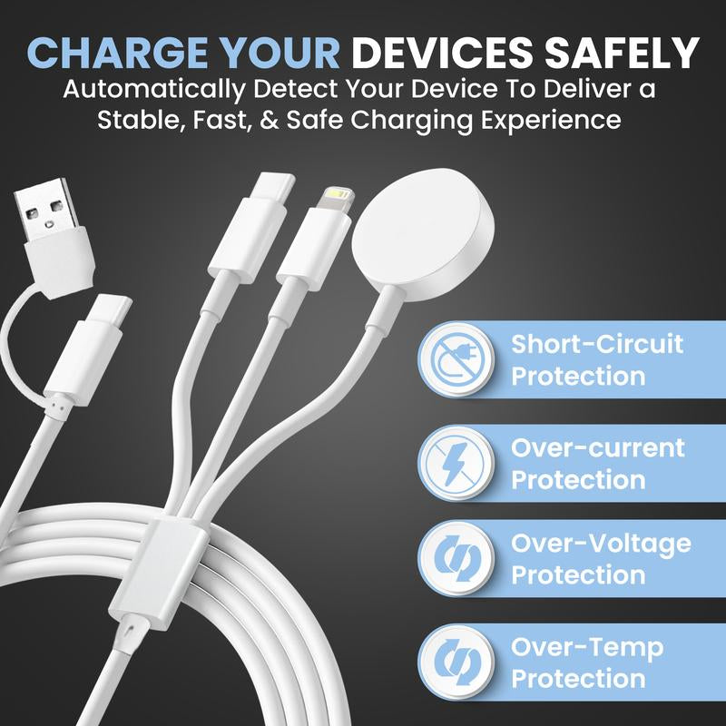 ERKHL 5-In-1 Multi Charging Cable - USB A, Dual Type-C, Lightning & Iwatch Charger for Various Devices