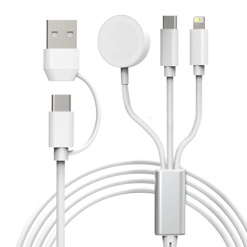 ERKHL 5-In-1 Multi Charging Cable - USB A, Dual Type-C, Lightning & Iwatch Charger for Various Devices