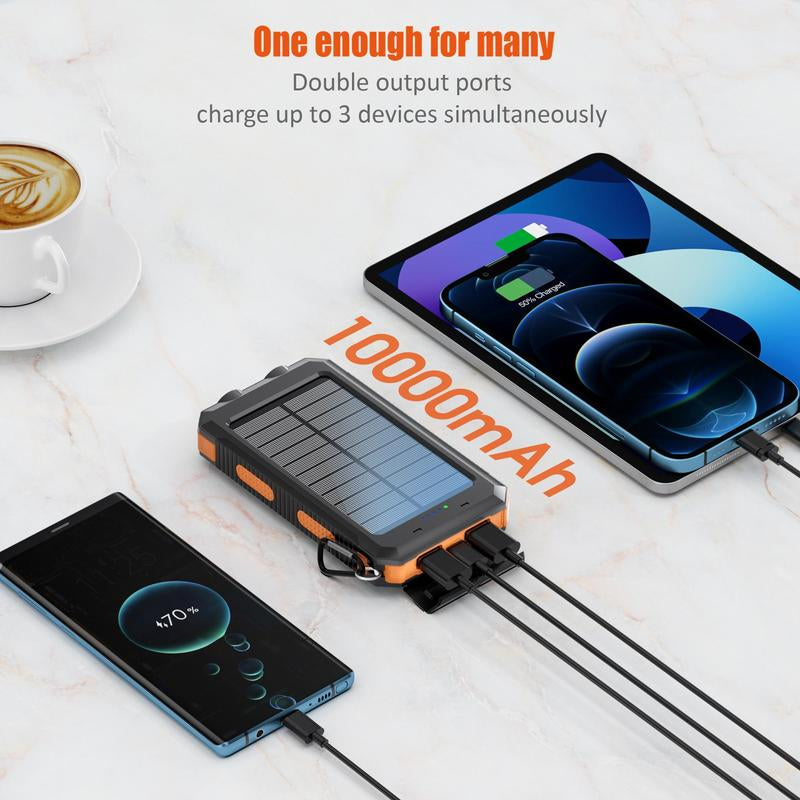 10000Mah Solar Charging Power Bank, Dual USB Output Port Multicharger Power Bank with Flashlights, Portable Wireless Car Charger, Solar Power Bank Charger for Iphone, Travel Gadgets, Electronics Accessories