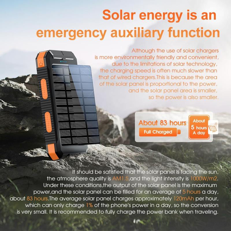 10000Mah Solar Charging Power Bank, Dual USB Output Port Multicharger Power Bank with Flashlights, Portable Wireless Car Charger, Solar Power Bank Charger for Iphone, Travel Gadgets, Electronics Accessories