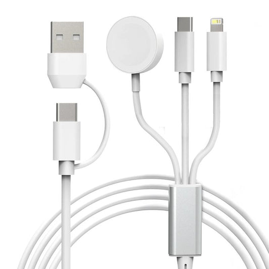 ERKHL 5-In-1 Multi Charging Cable - USB A, Dual Type-C, Lightning & Iwatch Charger for Various Devices