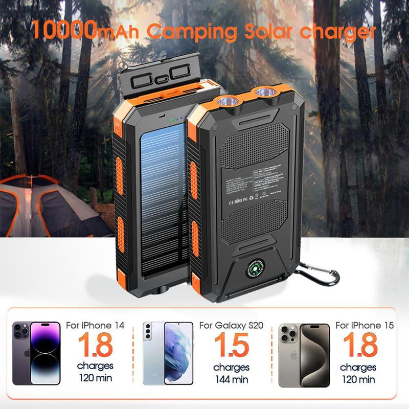 10000Mah Solar Charging Power Bank, Dual USB Output Port Multicharger Power Bank with Flashlights, Portable Wireless Car Charger, Solar Power Bank Charger for Iphone, Travel Gadgets, Electronics Accessories